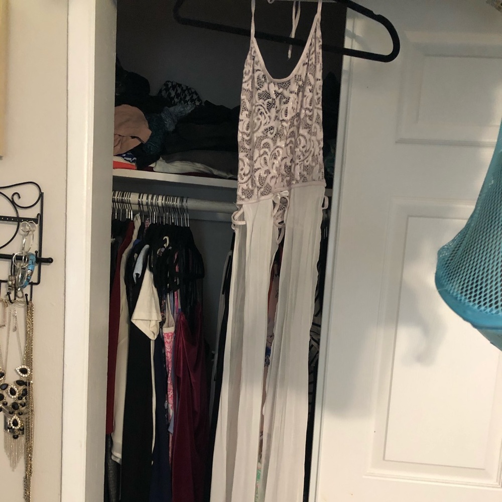 Off White Lace Top Halter Long Dress